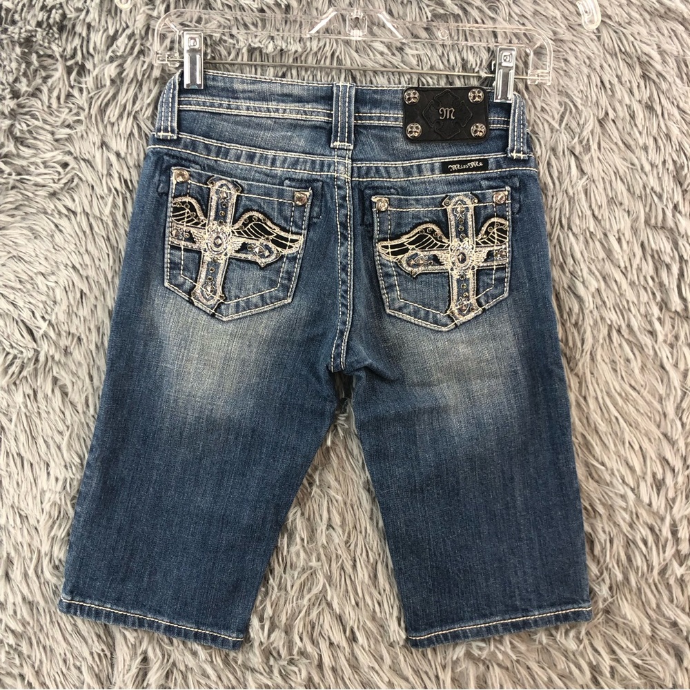 Miss Me Shorts Girls Size 14 Studded Embroidered Cross Wing Denim Bermuda